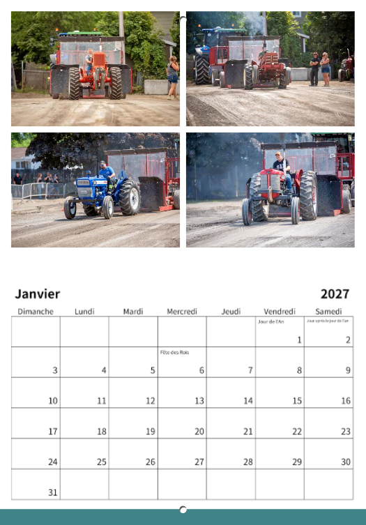 Calendrier: Tires de Tracteurs Équipements Sanitaires G.G Expo Rimouski 2026 (Pré-vente)
