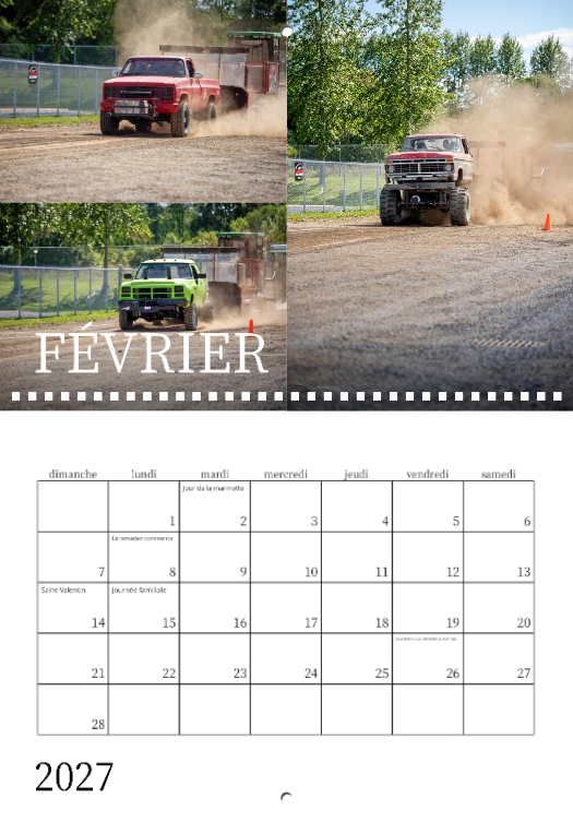 Calendrier: Tires de 4x4 sur terre battue Saint-Jean-de-Dieu 2026 (Pré-vente)