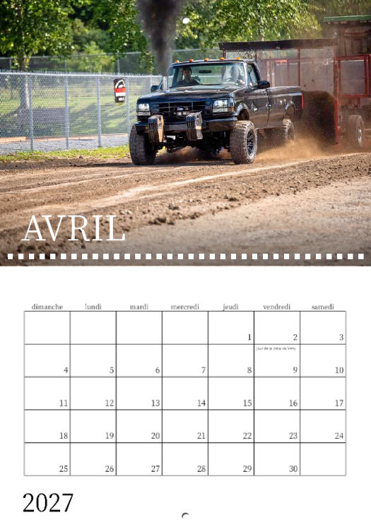 Calendrier: Tires de 4x4 sur terre battue Saint-Jean-de-Dieu 2026 (Pré-vente)