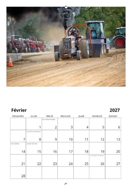 Calendrier: Tires de Tracteurs de Bedford 2026 (Pré-vente)