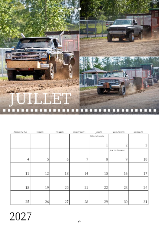 Calendrier: Tires de 4x4 sur terre battue Saint-Jean-de-Dieu 2026 (Pré-vente)